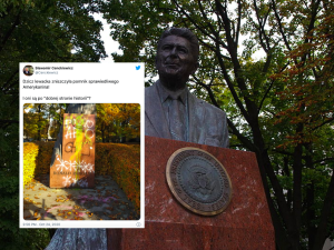 Dzicz lewacka... Pomnik Reagana w Warszawie zdewastowany