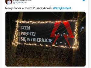 Czem prędzej się wybierajcie. Oburzający baner! Słowa kolędy i czerwone błyskawice