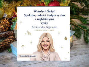 Co świętuje Pani Gajewska - urodziny, imieniny? Kartka świąteczna posłanki KO z własnym wizerunkiem