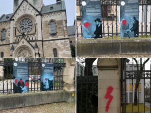 Berlin: Zniszczono wystawę poświęconą Janowi Pawłowi II. Zamazane twarze i czerwona błyskawica