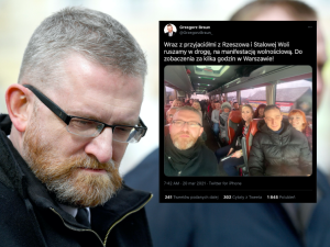 Cały autokar ludzi bez maseczek. Braun: Wraz z przyjaciółmi ruszamy w drogę. Internauci oburzeni: Idi*ci