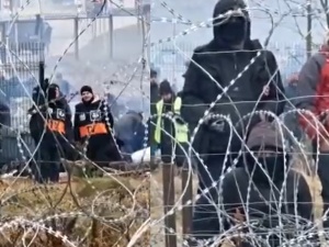 Happening przy granicy. Białoruskie media nagrywają migrantów, jak proszą Polskę o pomoc
