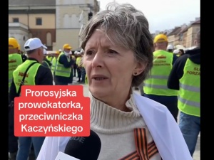 Mamy nowe nagranie. Prowokatorka na demonstracji Solidarności broni Putina i atakuje Kaczyńskich [VIDEO]