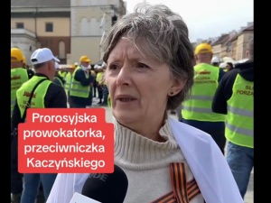 Mamy nowe nagranie. Prowokatorka na demonstracji Solidarności broni Putina i atakuje Kaczyńskich [VIDEO]