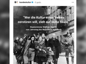 Niemieckie ministerstwo kultury opublikowało post z okazji rocznicy Powstania Warszawskiego ze zdjęciem z Powstania w Getcie