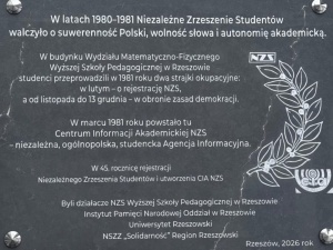 Rocznica zarejestrowania NZS. W Rzeszowie odsłonięto okolicznościową tablicę