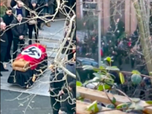 Mieszkańcy Rzymu przecierają oczy! Flaga ze swastyką na trumnie i nazistowskie pozdrowienia [WIDEO]