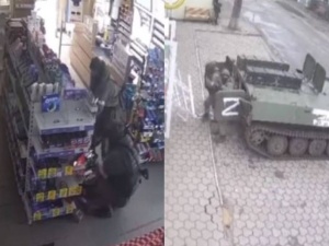 [wideo] Ukraina. Tak Rosjanie mieli przyjechać czołgiem okraść sklep. „Orkowie wyzwalają”