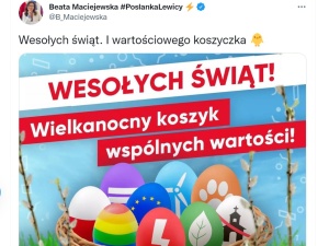 Wesołych Świąt życzy posłanka Lewicy dodając grafiki z symbolami Strajku Kobiet i przekreślonego kościoła