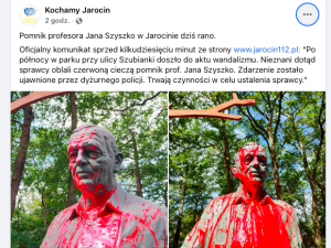 [FOTO] Pomnik prof. Jana Szyszko oblany czerwoną farbą