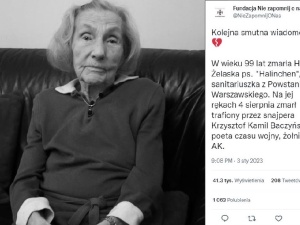 Nie żyje Halina Żelaska, sanitariuszka Powstania Warszawskiego. Na jej rękach zmarł Krzysztof Kamil Baczyński