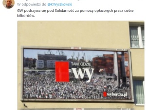 Wyszkowski oburzony: "GW podszywa się pod Solidarność za pomocą opłaconych przez siebie bilbordów'