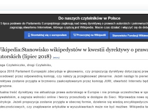 Polska Wikipedia zamknięta w proteście przeciw dyrektywie o prawach autorskich