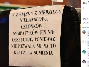"W związku z niedzielą niehandlową sympatyków PiS nie obsługuję". Skandaliczna akcja w sklepie w Ostrowie