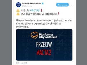 "Platforma Obywatelska przeciw #Acta2! Tak dla wolności w Internecie!". Tak PO dotrzymuje obietnic