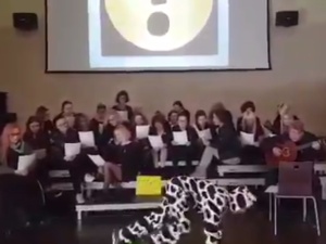 [video] Strajk w oświacie coraz ciekawszy. Nauczyciel przebrany za krowę chodził na 4. łapach i muczał
