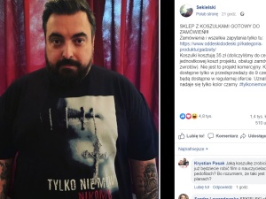 Sekielski reklamuje koszulki "Tylko nie mów nikomu". Komentarze - "jprdl", "wszystko na sprzedaż..."