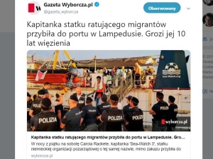 "Kapitanka statku ratującego migrantów..." Kuriozalny tytuł w publikacji "Wyborczej"