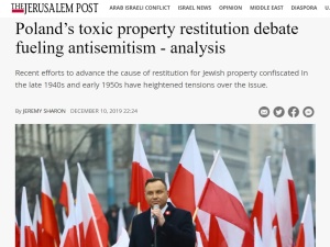 "Debata o restytucji mienia żydowskiego podsyca polski antysemityzm" - pisze Jerusalem Post