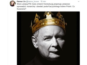 Żona Tomasza Lisa: Proponuję ustawowo wprowadzić monarchię i obwołać posła Kaczyńskiego królem Polski