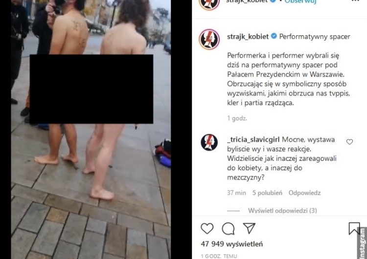 Aborcjoniści mają nowy pomysł? Naga para protestowała przed Pałacem Prezydenckim