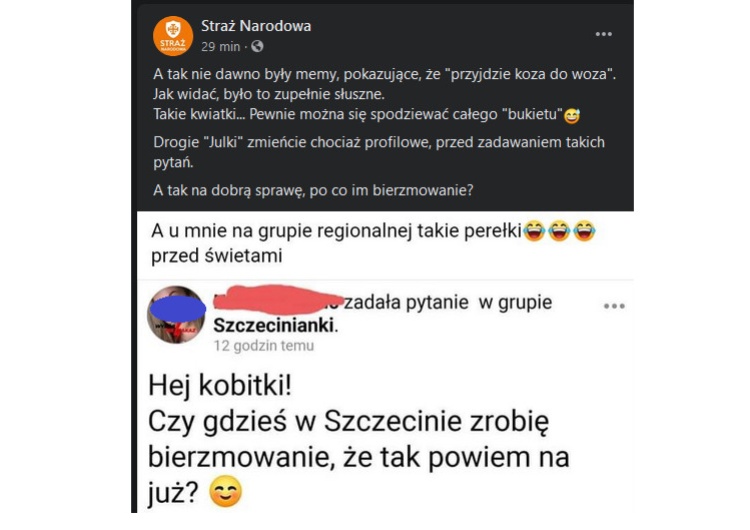 Straż Narodowa - facebook post Aborcyjny piorun i pytanie o bierzmowanie? „Jak trwoga to…” 