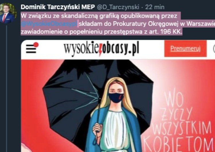 Jest nowy pozew ws. grafiki Matki Bożej? Europoseł Tarczyński:
