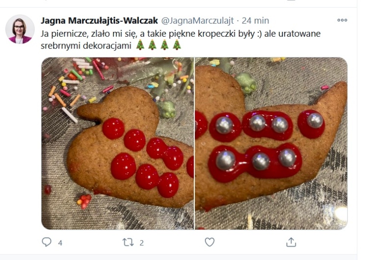 Jagna Marczułajtis twitter Posłanka PO życzy wesołych świąt… po czym pokazuje „dekorację” z zaszyfrowanym napisem „J***ć PiS”