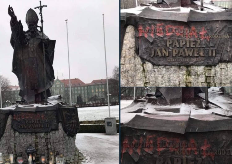  Skandal! Zdewastowano pomnik Jana Pawła II