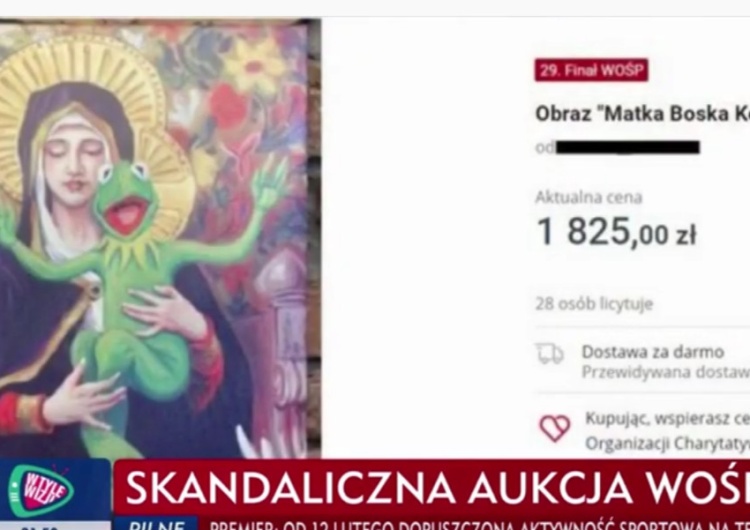zrzut ekranu youtube TVP INFO Zawiadomienie do prokuratury. Minister mocno reaguje na „Matkę Boską Kermitowską” z aukcji WOŚP