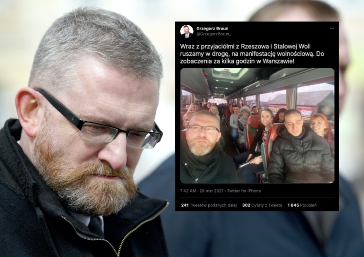 Cały autokar ludzi bez maseczek. Braun: