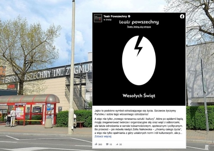 Jajko z błyskawicą znaną z protestów Strajku Kobiet. Żenujące życzenia świąteczne od Teatru Powszechnego