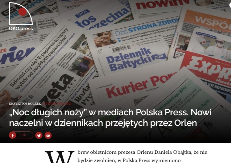 Zmiany redaktorów naczelnych w Polska Press OKO.press porównuje do „Nocy długich noży” z czasów Hitlera