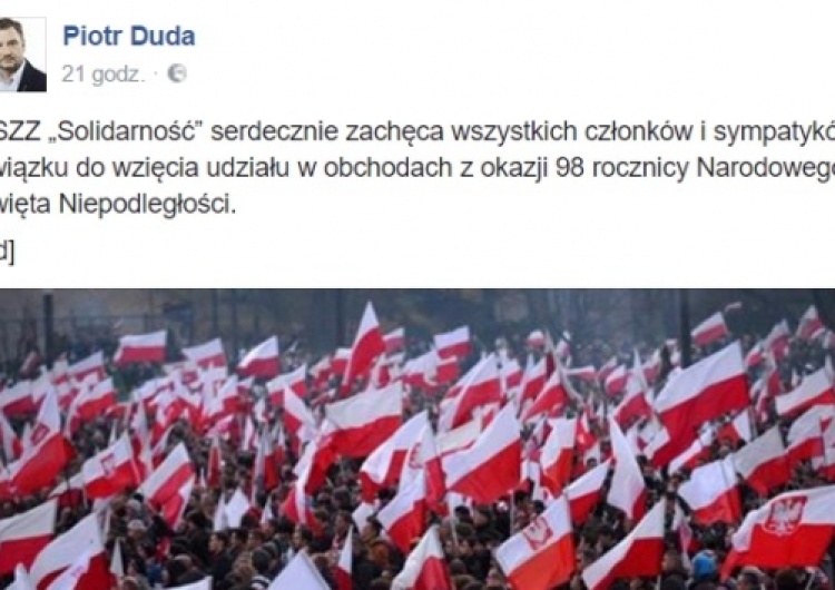  Przewodniczący Solidarności Piotr Duda został brutalnie zaatakowany za zaproszenie do świętowania 11.11
