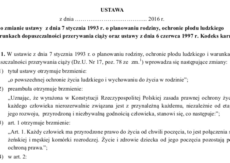  W związku z licznymi kłamstwami na temat obywatelskiego projektu "Stop aborcji" publikujemy go W CAŁOŚCI