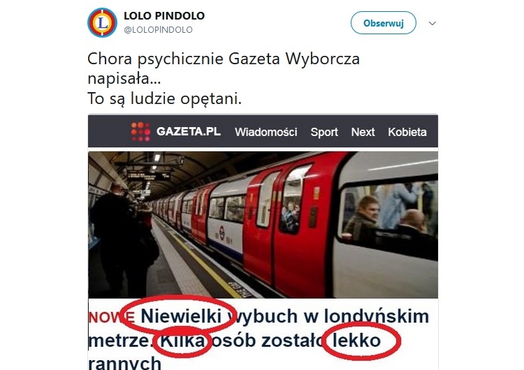 zrzut ekranu Dla "GW" dzisiejszy atak w Londynie to "niewielki wybuch", w którym "kilka osób zostało lekko rannych"