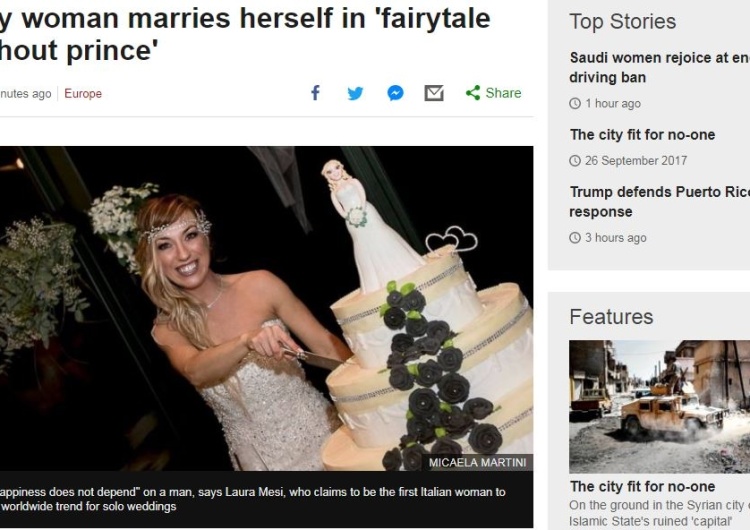  Chciała ślubu, nie znalazła męża, więc zdecydowała się na "solożeństwo". BBC: to nowy, rosnący trend