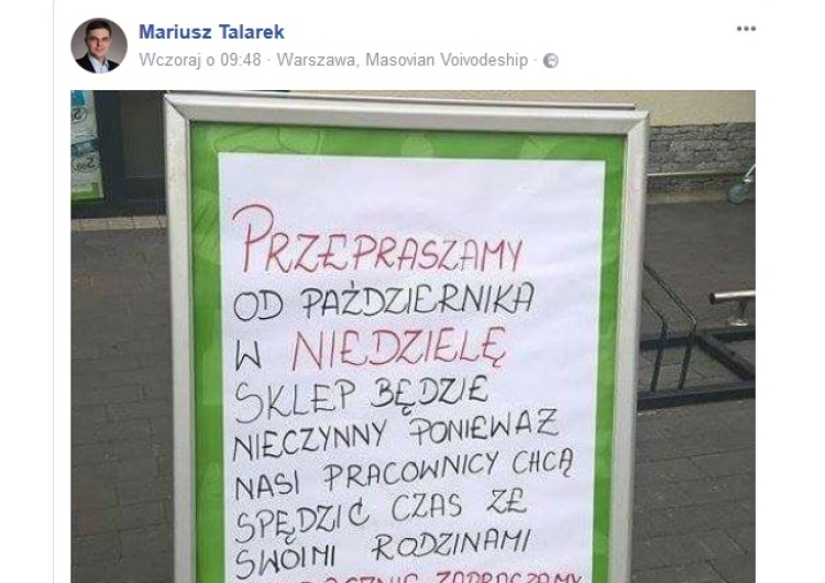 zrzut ekranu Delikatesy zamknięte w niedzielę. Komentujący zachwyceni