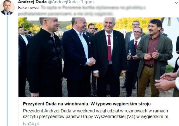 "Fake news!" Andrzej Duda na Twitterze ostro o materiale TVN24