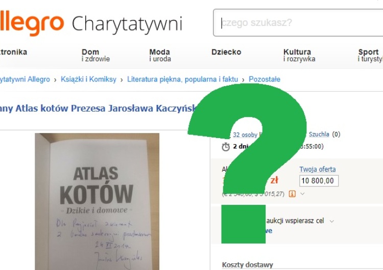 Jarosław Kaczyński wystawił #AtlasKotów na aukcji charytatywnej. Cena przekroczyła już...