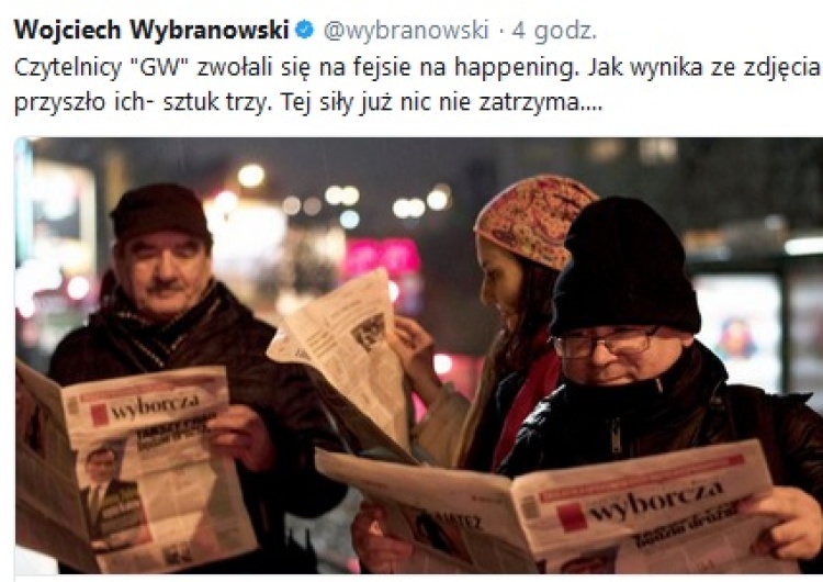 zrzut ekranu Umówili się na FB na publiczne czytanie "Wyborczej". Przyszło kilka osób...