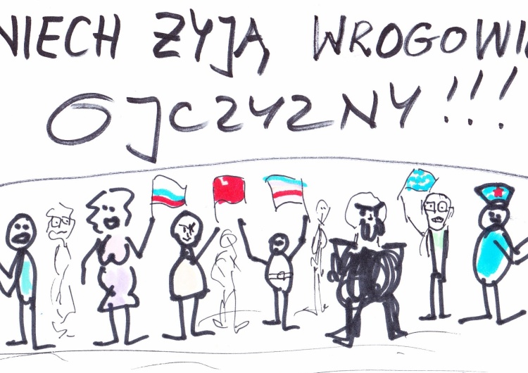  [Kliknij aby zobaczyć całość] Nowy rysunek Andrzeja Fajdy: "...każdy demonstrować może..."