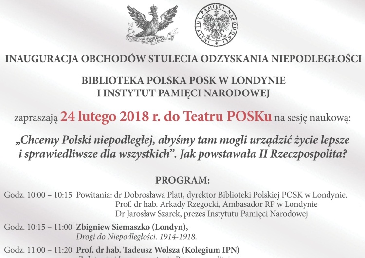  Inauguracja obchodów stulecia odzyskania niepodległości w Londynie z udziałem prezesa IPN