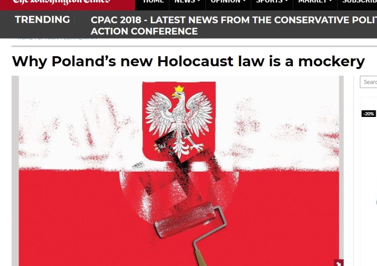  Skandaliczna przeróbka polskiej flagi w Washington Times. Kiedy skończy się to szaleństwo?