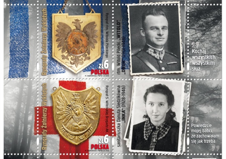  Witold Pilecki i Danuta Siedzikówna bohaterami nowej serii znaczków "Ryngrafy Żołnierzy Wyklętych"