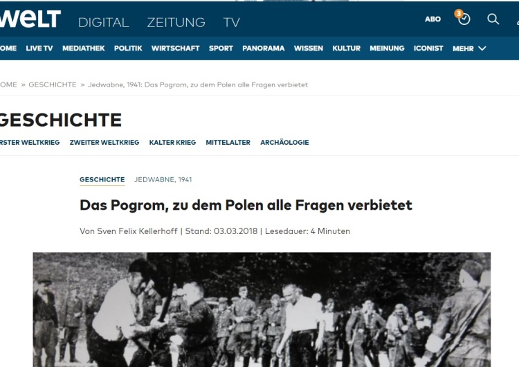 Welt.de: "Zdjęcia, które pokazywałyby zbrodnię w Jedwabnem NA RAZIE się nie pojawiły"