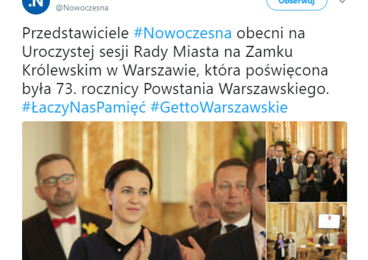  Nowoczesna chciała uczcić ofiary Powstania w Getcie Warszawskim, ale znów się skompromitowała