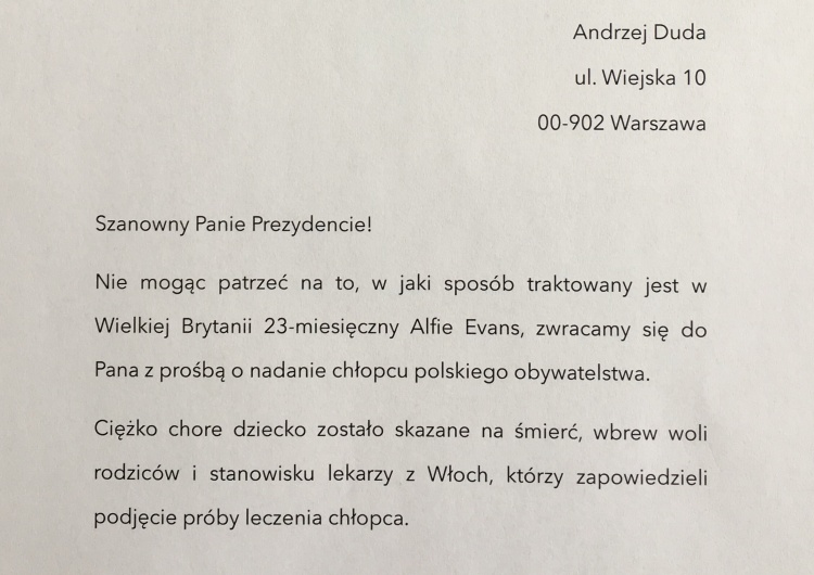  [Aktualizacja] Tygodnik Solidarność pisze petycję do A. Dudy o polskie obywatelstwo dla Alfiego Evansa!