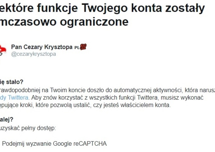  Twitterowy profil Cezarego Krysztopy ponownie zablokowany