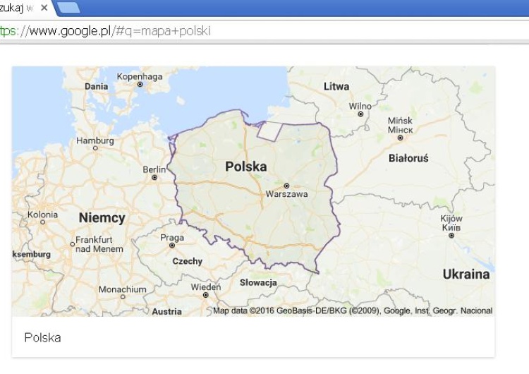 Na mapie Polski Google przyłączyło spora połać kraju do Obwodu Kaliningradzkiego. Hm...